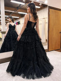 Discount Spaghetti Straps Tulle Preppy Prom Dress, Black Prom Dress HZ0307
