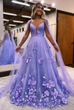 Lilac A-Line Tulle 3D Floral Prom HZ0307