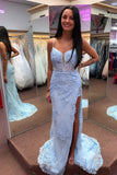 Light Blue Appliques Mermaid Prom HZ0307
