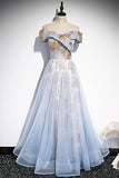 Off the Shoulder Light Blue Long Party HZ0307
