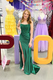 Straps Green Lace and Satin Mermaid Long Dress with HZ0307