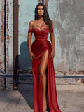 Off Shoulder Beaded Prom Dress - Long Satin Evening HZ0307