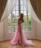 Sweetheart Pink Floral 3D Flowers Evening Prom Dresses With Side HZ0307