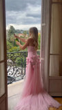 Sweetheart Pink Floral 3D Flowers Evening Prom Dresses With Side HZ0307