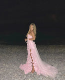 Sweetheart Pink Floral 3D Flowers Evening Prom Dresses With Side HZ0307