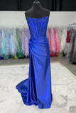 Beaded Royal Blue Ruched Mermaid Formal HZ0307