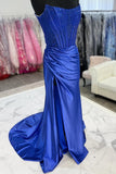 Beaded Royal Blue Ruched Mermaid Formal HZ0307