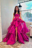 Strapless Fuchsia Corset A-line Long Formal HZ0307