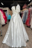 Strapless White Satin A-line Long Formal HZ0307