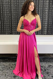 Fuchsia Appliques A-line Long Formal HZ0307