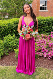 Fuchsia Pleated A-line Long Formal HZ0307