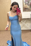 Light Blue Spaghetti Strap Mermaid Prom Dress with HZ0307