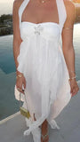 White Chiffon Ruffle Homecoming Dresses Sexy Party Dress, HZ0307