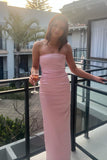 Strapless Pink Fitted Long Party HZ0307