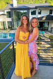 Sweetheart Yellow Chiffon Keyhole Long Formal HZ0307