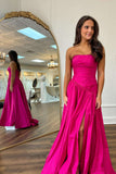Fuchsia Strapless Taffeta A-line Long Formal HZ0307