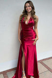 Halter Fuchsia Satin Empire Long Formal HZ0307