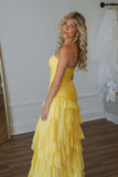 Ruched Yellow Ruffle Fitted Long Prom Dress with HZ0307