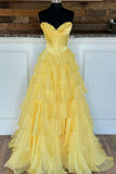 Yellow Corset A-line Ruffle Long Formal HZ0307