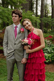 Halter Fuchsia Ruffle A-line Long Formal HZ0307