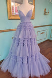 Straps Periwinkle Tulle Ruffles A-line Formal HZ0307