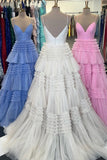 Straps Periwinkle Tulle Ruffles A-line Formal HZ0307