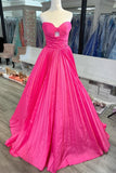 Strapless Hot Pink Ruched Keyhole A-line Prom HZ0307