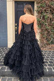 Sleeveless Black Ruffles A-Line Formal Prom HZ0307