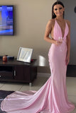 Plunge Pink Mermaid Long Formal HZ0307