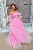 Strapless Blue Tulle Starry Long Formal HZ0307