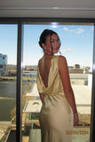 Empire V Neck Yellow Cowl Back Party HZ0307