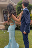 V Neck Blue Mermaid Long Formal HZ0307