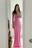 Scoop Pink Sheath Satin Long Maxi HZ0307