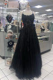 Scoop Lace Appliques Black A-line Long Formal HZ0307