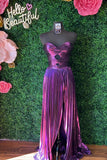 Sweetheart Blue Metallic Pleated Long Formal HZ0307