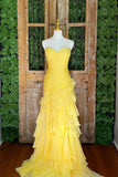 Ruched Yellow Ruffle Fitted Long Prom Dress with HZ0307