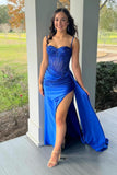 Spaghetti Straps Sage Beaded Satin Long Formal HZ0307