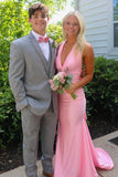 Halter Pink Fitted Long Formal HZ0307