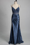 Dusty Blue Appliques Corset Satin Long Formal HZ0307