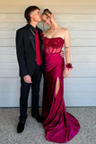 Strapless Red Sheet Appliques Fitted Long Prom HZ0307
