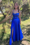 Cowl Neck Royal Blue Satin A-line Formal HZ0307