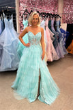 Straps Mint Green Tiered Ruffle Prom HZ0307