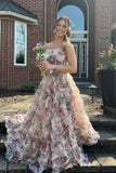 Strapless Floral Tulle Ruffles Formal HZ0307