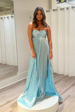 Empire Light Blue Metallic Pleated Formal HZ0307