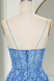 Straps Blue Lace Appliques A-line Long Formal HZ0307