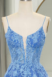 Straps Blue Lace Appliques A-line Long Formal HZ0307