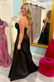 Strapless Black Bow Front A-line Long Formal HZ0307