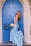 Cowl Neck Light Blue Ruched Fitted Formal HZ0307
