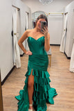 Strapless Green Satin Fitted Ruffle Prom HZ0307