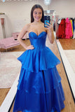 Royal Blue Strapless Corset A-line Long Formal HZ0307